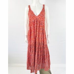 Joie Red Printed Maxi Dress Size M Casual Boho V-Neck Summer Sleeveless Summer